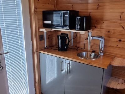 Kitchen inside the camping pod